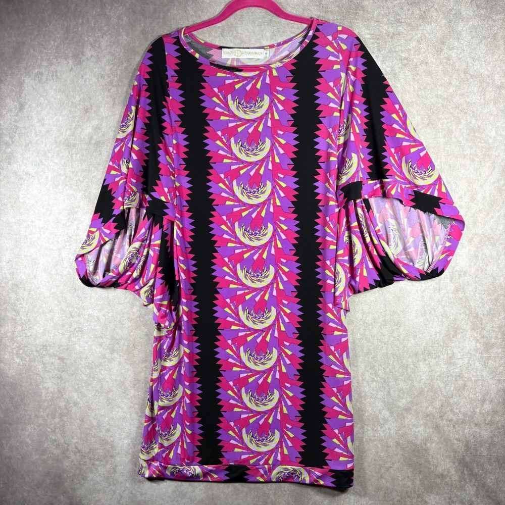 Tracy Negoshian Dress Womens Medium Pink Geometric Abstract‎ Dolman Sleeve Artsy